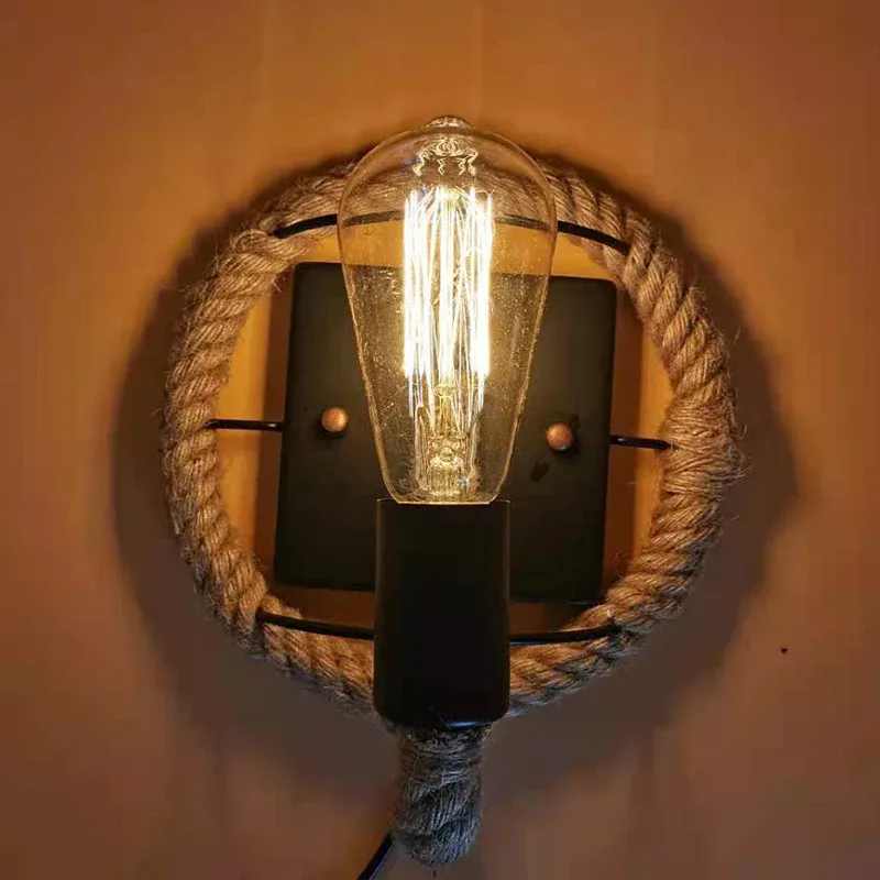 Wagon Wheel Wandbeleuchtung für den Innenbereich, Wandleuchte im Lodge-Stil mit Seilschirm