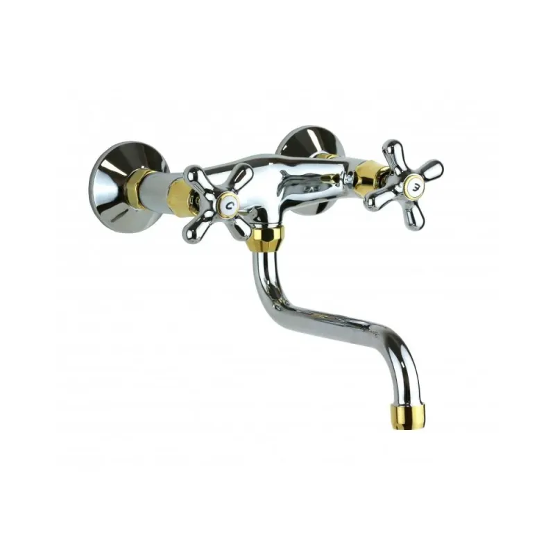 Doppelhebel-Wandküchenarmatur Iris Serie Modell IRV161CO verchromt golden Paffoni