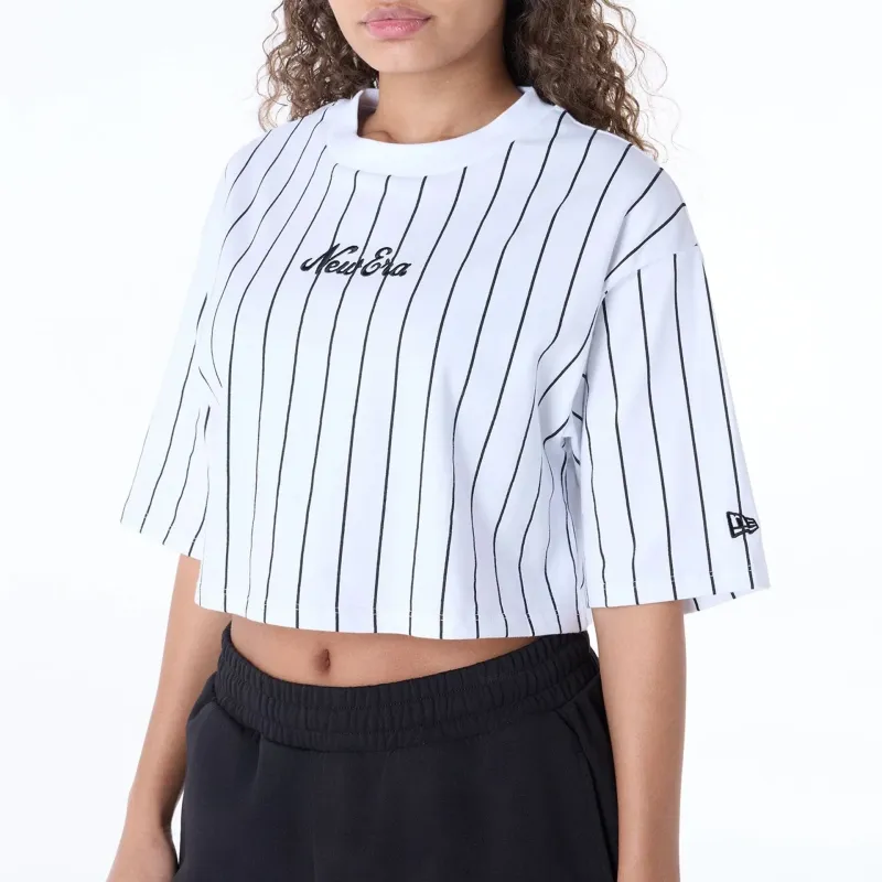 Weißes Neu Era Pinstripe Crop T-Shirt Xs