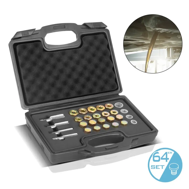 STAHLWERK Ölablassschraube Reparatur Set 64 Teile Reparatursatz für Öl-Ablass-Gewinde | Gewindeinstandsetzung | Gewinde...