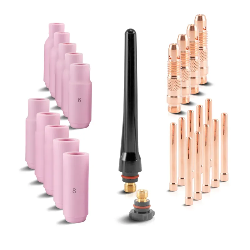Steelworks WP-26 WIG welding accessories set 26-part, wear parts clamping sleeve + case + Porzellan nozzles WP-26 WIG weld...